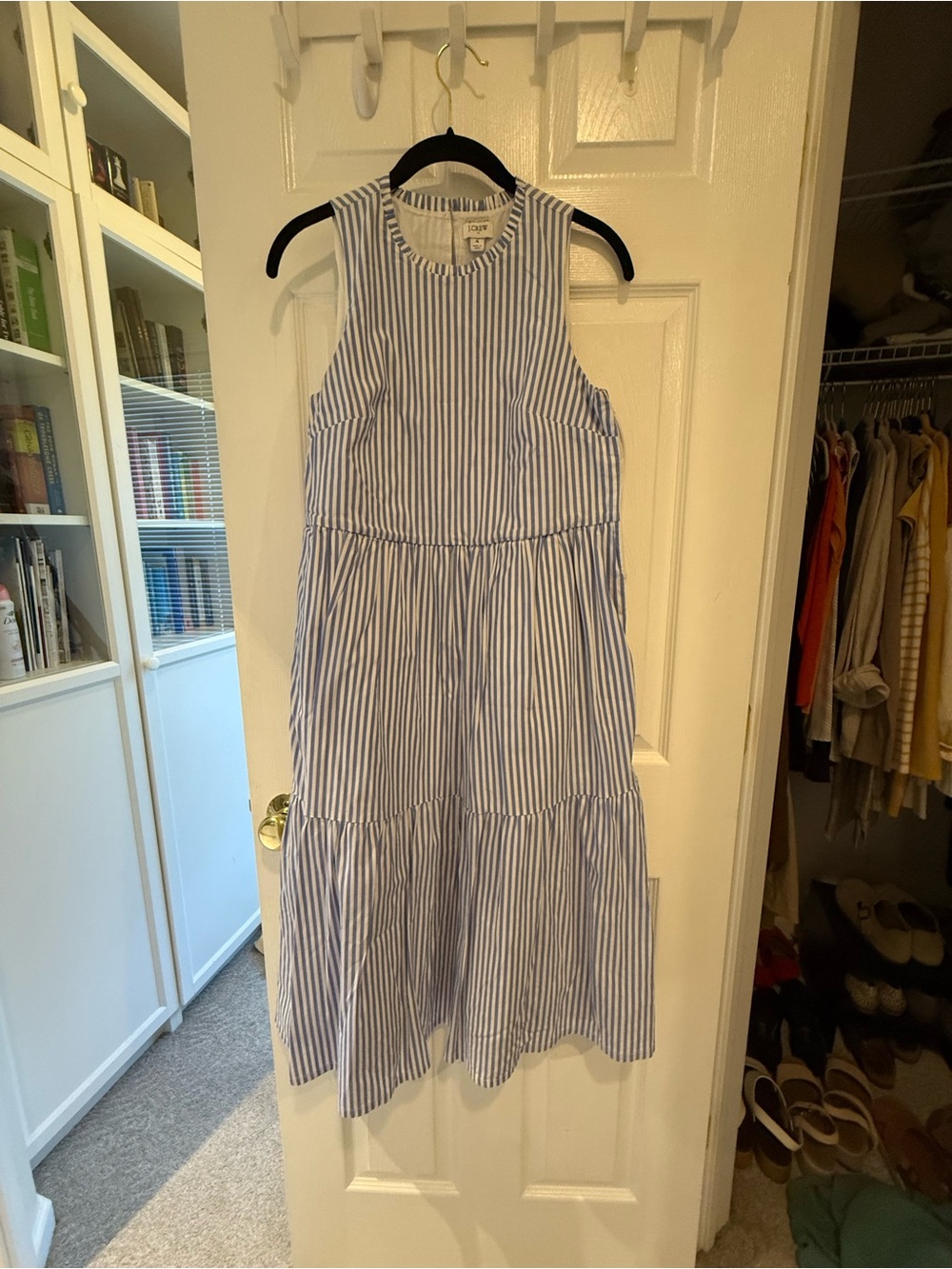 J. Crew Blue and White Striped Midi Dress